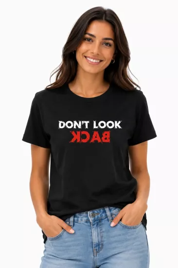 Etifa Don’t Look Back Premium Unisex Tişört %100 Pamuk Modern Siyah Tişört