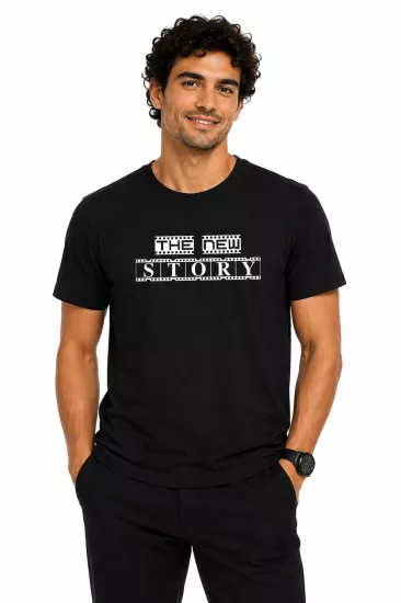 Etifa The New Story Premium Unisex Tişört %100 Pamuk Modern Siyah Tişört