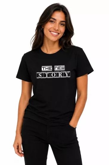 Etifa The New Story Premium Unisex Tişört %100 Pamuk Modern Siyah Tişört