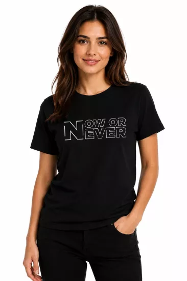 Etifa Now Or Never Premium Unisex Tişört %100 Pamuk Modern Siyah Tişört
