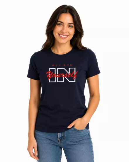 Etifa Believe In Yourself Premium Unisex Tişört %100 Pamuk Modern Lacivert Tişört