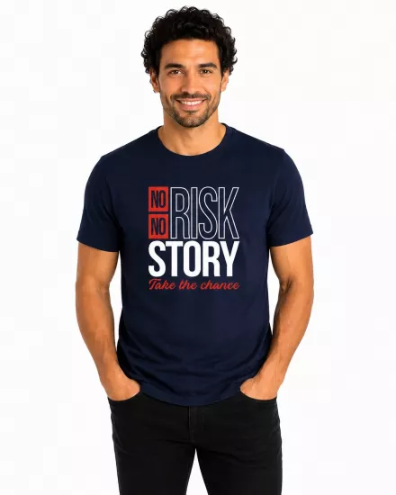 Etifa No Risk No Story Premium Unisex Tişört %100 Pamuk Modern Lacivert Tişört