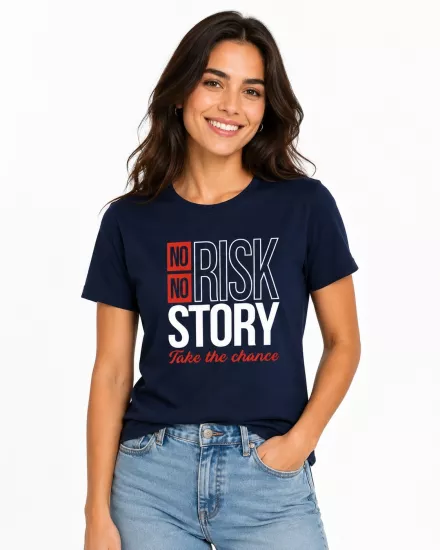 Etifa No Risk No Story Premium Unisex Tişört %100 Pamuk Modern Lacivert Tişört