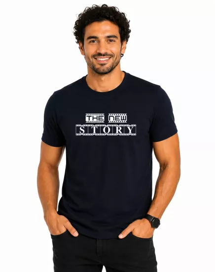 Etifa The New Story Premium Unisex Tişört %100 Pamuk Modern Lacivert Tişört