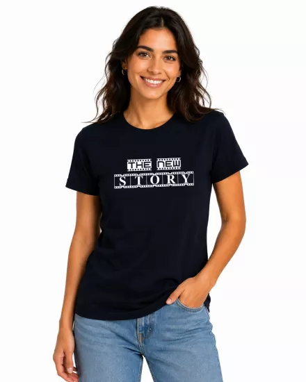 Etifa The New Story Premium Unisex Tişört %100 Pamuk Modern Lacivert Tişört