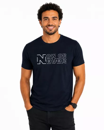 Etifa Now Or Never Premium Unisex Tişört %100 Pamuk Modern Lacivert Tişört