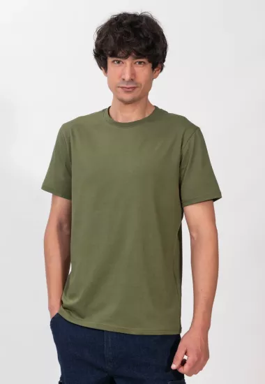 %100 Pamuk Basic Tişört Rahat Kalıp Unisex Günlük Spor T-Shirt Haki Yeşil