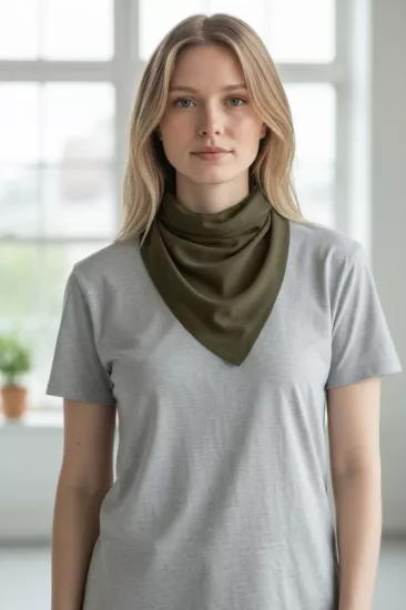 Üçgen Bandana Fular Bone Mutfak ve Aşçı Bone Likralı Soft Haki Yeşil