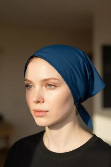 Üçgen Bandana Fular Bone Mutfak ve Aşçı Bone Likralı Soft İndigo Mavi