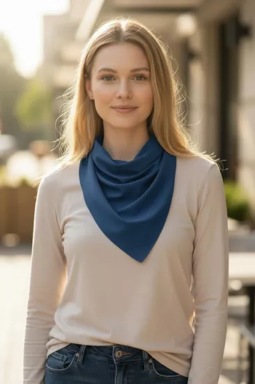Üçgen Bandana Fular Bone Mutfak ve Aşçı Bone Likralı Soft İndigo Mavi
