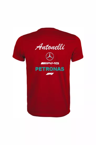 Unisex Kırmızı %100 Pamuk Regular Fit Tişört – Mercedes AMG F1 Baskılı, Spor T-Shirt