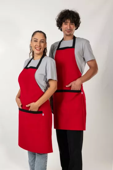 Teos Model Mutfak Önlüğü Leke Tutmaz Profesyonel Aşçı ve Şef Önlüğü Kırmızı