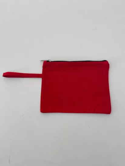 Kanvas Clutch Çanta Astarlı Dayanıklı Fermuarlı Günlük Kullanım Kadın El Çantası Organizer Çanta Kırmızı