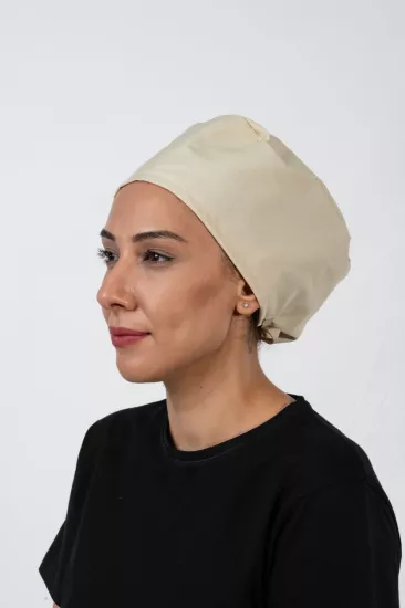 Lastikli Bone Nefes Alabilen Hafif Konforlu Profesyonel Mutfak ve Aşçı Bone Krem