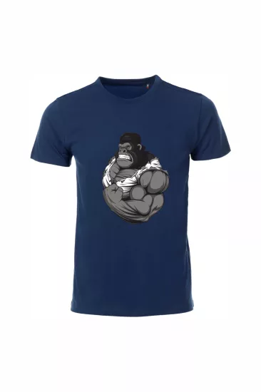 Gorilla Baskılı Unisex Lacivert %100 Pamuk Regular Fit Tişört  Günlük & Spor Tarz T-Shirt