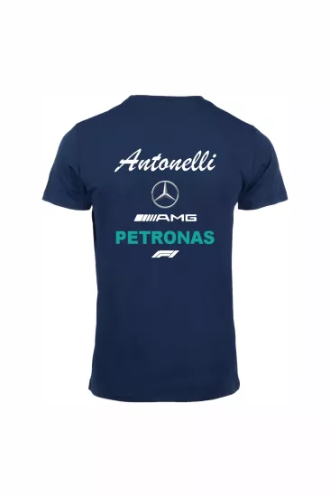 Unisex Lacivert %100 Pamuk Regular Fit Tişört – Mercedes AMG F1 Baskılı, Spor T-Shirt