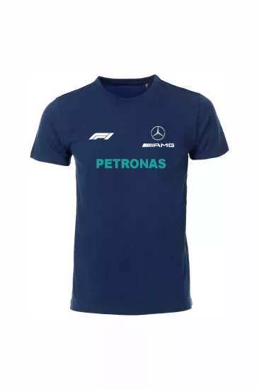 Unisex Lacivert %100 Pamuk Regular Fit Tişört – Mercedes AMG F1 Baskılı, Spor T-Shirt