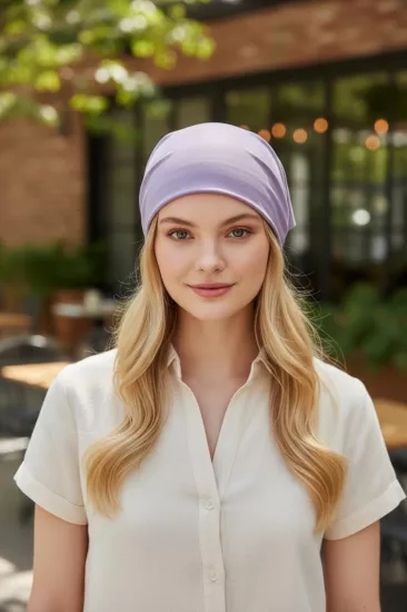 Üçgen Bandana Fular Bone Mutfak ve Aşçı Bone Likralı Soft Lila