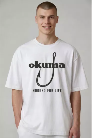 Etifa Oversize Balıkçı Tişörtü Okuma Hooked For Life %100 Pamuk Premium Beyaz Unisex