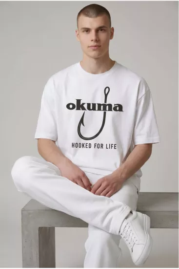 Etifa Oversize Balıkçı Tişörtü Okuma Hooked For Life %100 Pamuk Premium Beyaz Unisex