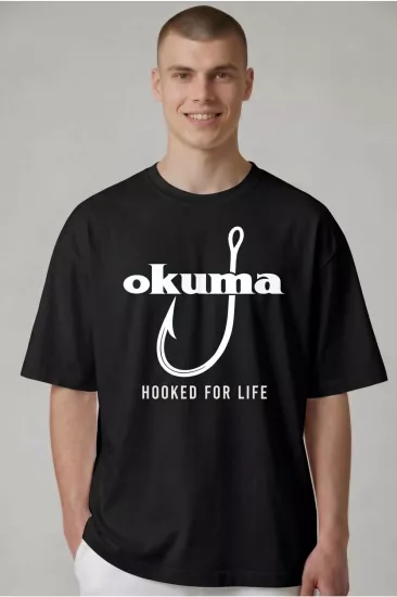 Etifa Oversize Balıkçı Tişörtü Okuma Hooked For Life %100 Pamuk Premium Siyah Unisex
