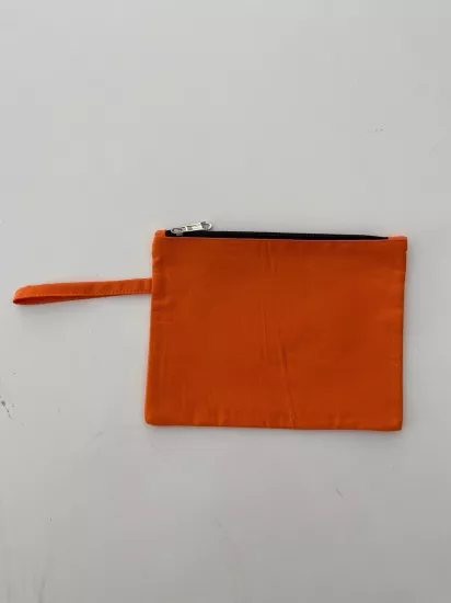 Kanvas Clutch Çanta Astarlı Dayanıklı Fermuarlı Günlük Kullanım Kadın El Çantası Organizer Çanta Turuncu