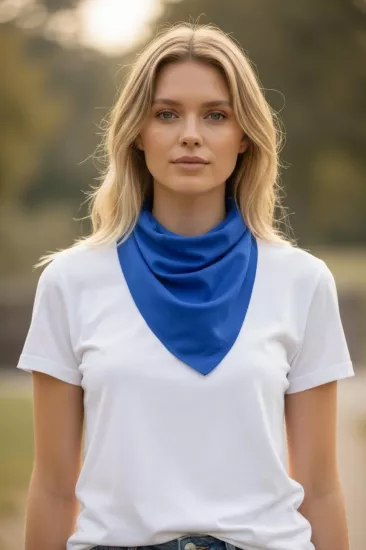 Üçgen Bandana Fular Bone Mutfak ve Aşçı Bone Likralı Soft Saks Mavisi