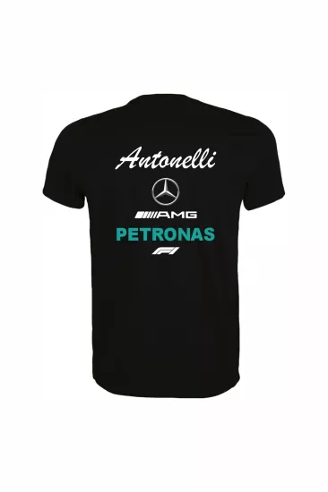 Unisex Siyah %100 Pamuk Regular Fit Tişört – Mercedes AMG F1 Baskılı, Spor T-Shirt