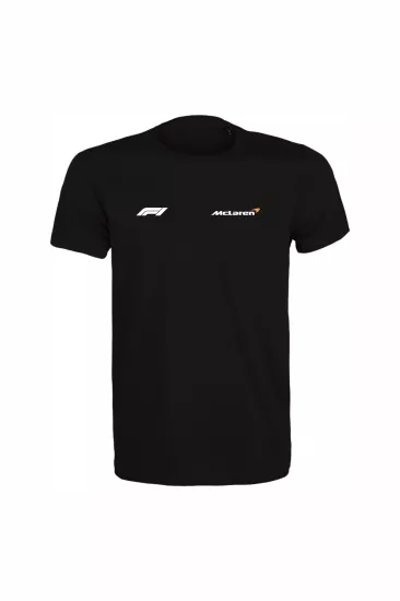 Unisex Siyah %100 Pamuk Regular Fit Tişört – McLaren Baskılı,  Günlük & Spor T-Shirt