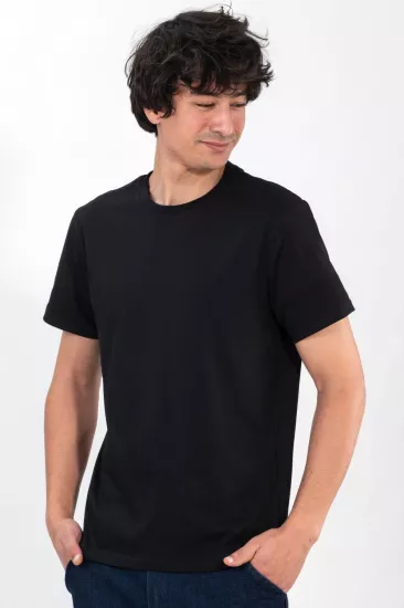 %100 Pamuk Basic Tişört Rahat Kalıp Unisex Günlük Spor T-Shirt Siyah