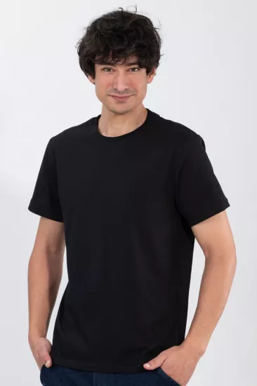 %100 Pamuk Basic Tişört Rahat Kalıp Unisex Günlük Spor T-Shirt Siyah