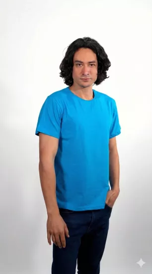 %100 Pamuk Basic Tişört Rahat Kalıp Unisex Günlük Spor T-Shirt Turkuaz