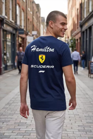 Hamilton Baskılı T-Shirt Lacivert %100 Pamuk Regular Fit Tişört