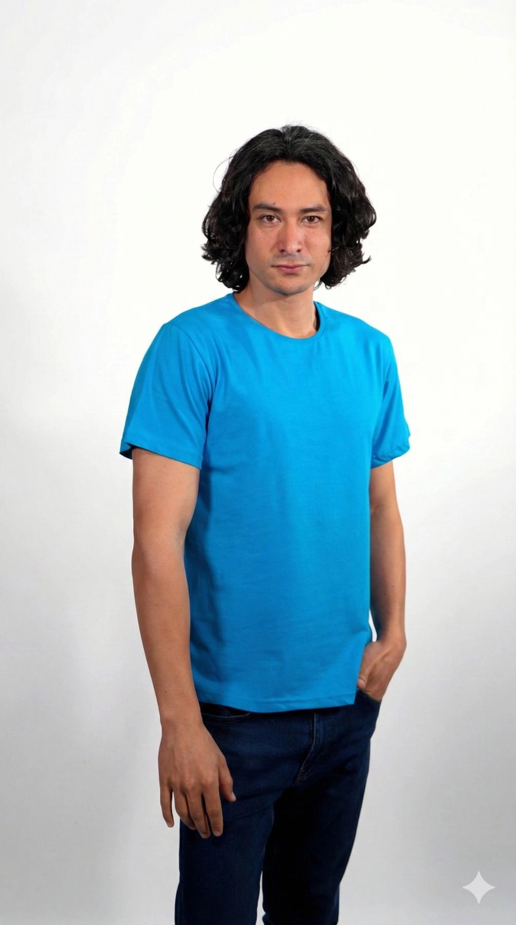 %100 Pamuk Basic Tişört Rahat Kalıp Unisex Günlük Spor T-Shirt Turkuaz
