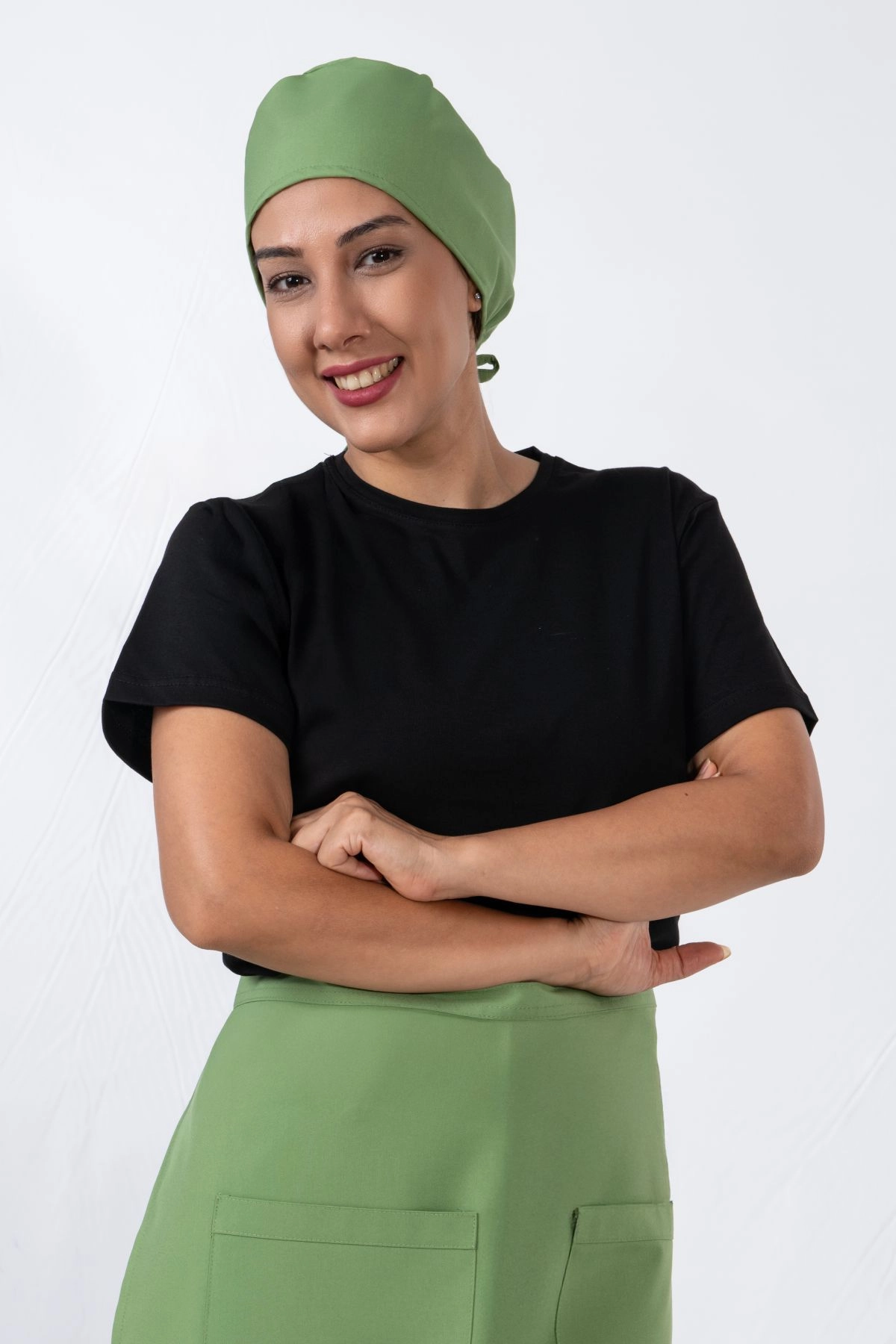 Lastikli Bone Nefes Alabilen Hafif Konforlu Profesyonel Mutfak ve Aşçı Bone Yeşil